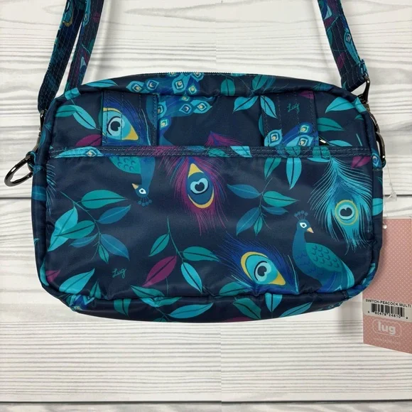LUG Switch Convertible Crossbody Bag RFID NWT Peacock Print - Picture 5 of 13